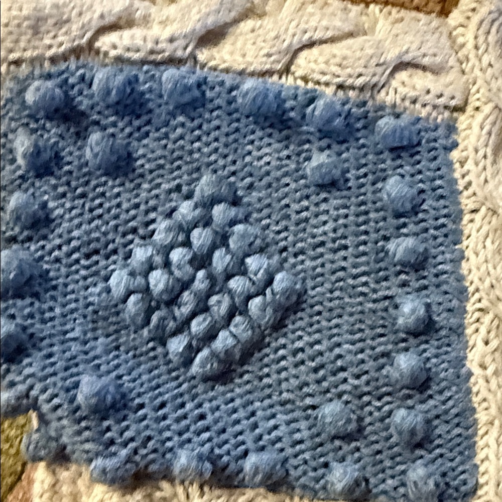 Patchwork Knit Sweater - Cream, Blue, Brown - image 5